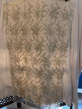 Gold Floral Beaded Lace Fabric Wedding Embroidery